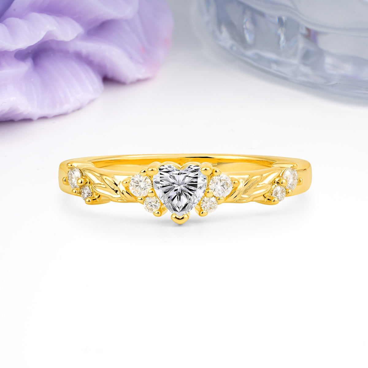 Dainty Twisted Branch Floral Outline Ball Prong Heart Cut Lab Diamond Engagement Ring - Additional view