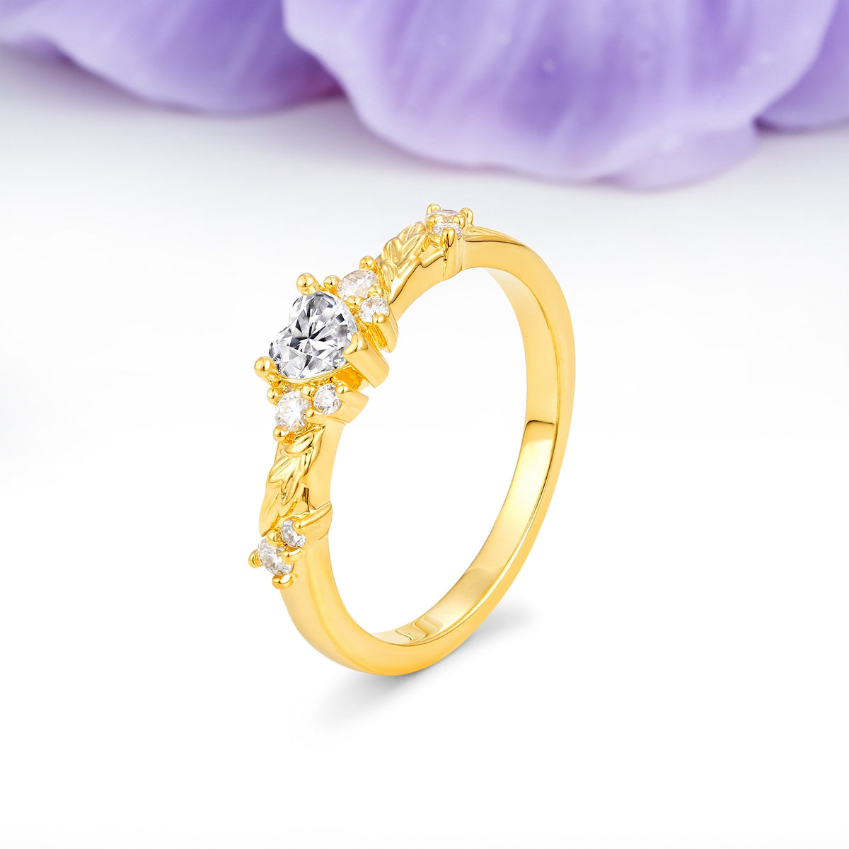Dainty Twisted Branch Floral Outline Ball Prong Heart Cut Lab Diamond Engagement Ring - Additional view