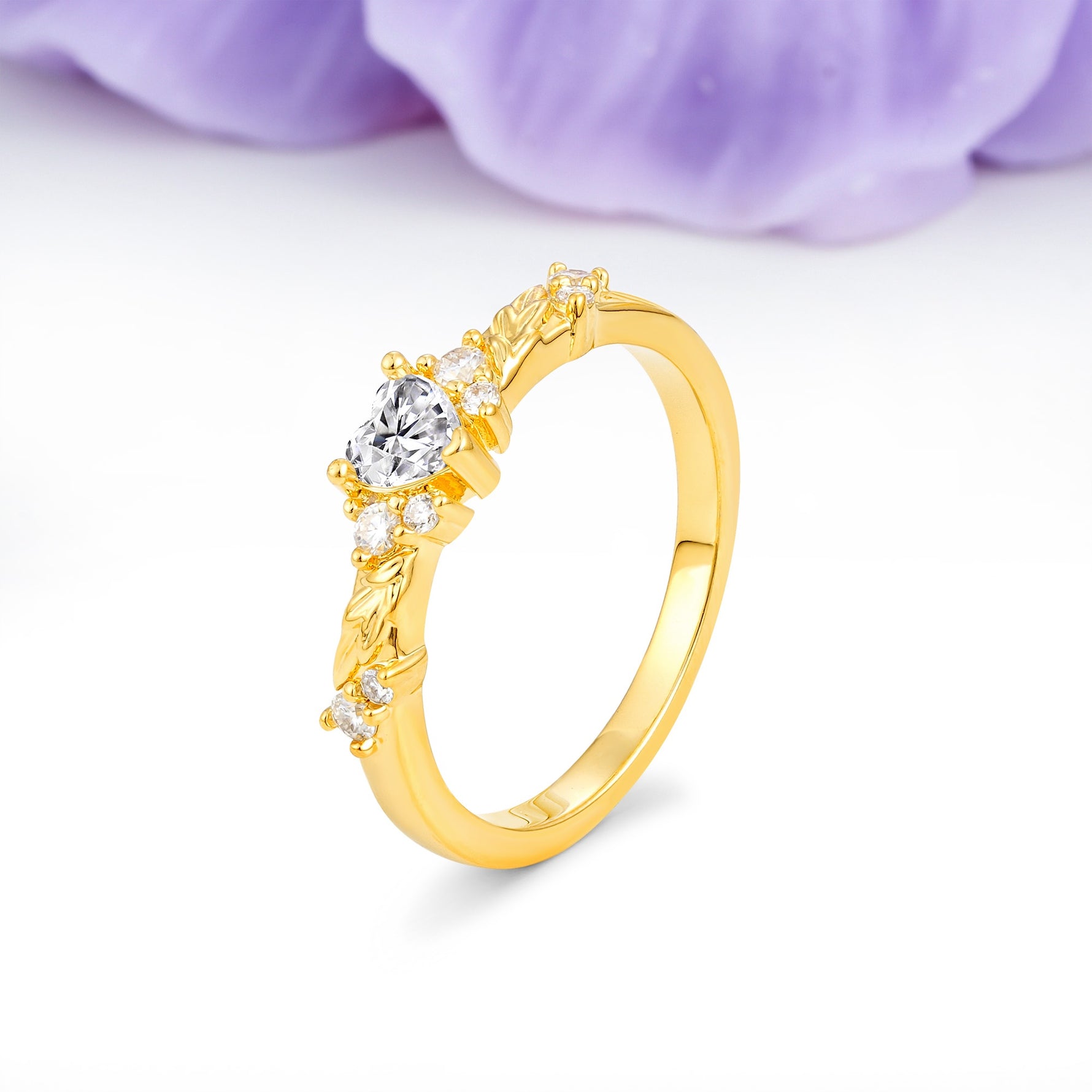 Dainty Twisted Branch Floral Outline Ball Prong Heart Cut Lab Diamond Engagement Ring - Additional view