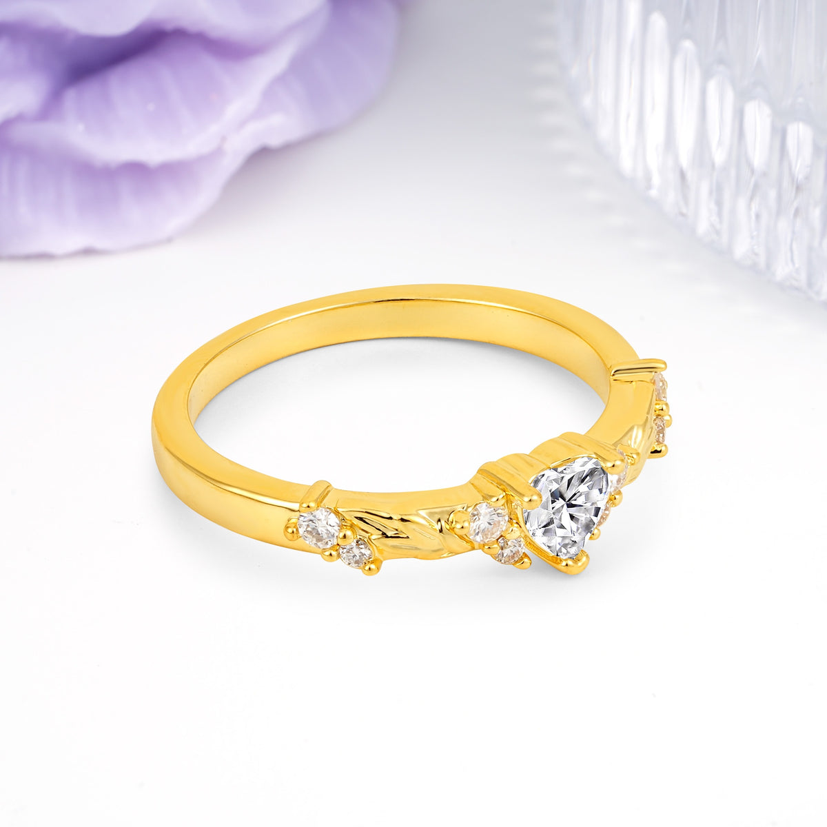 Dainty Twisted Branch Floral Outline Ball Prong Heart Cut Lab Diamond Engagement Ring - Additional view