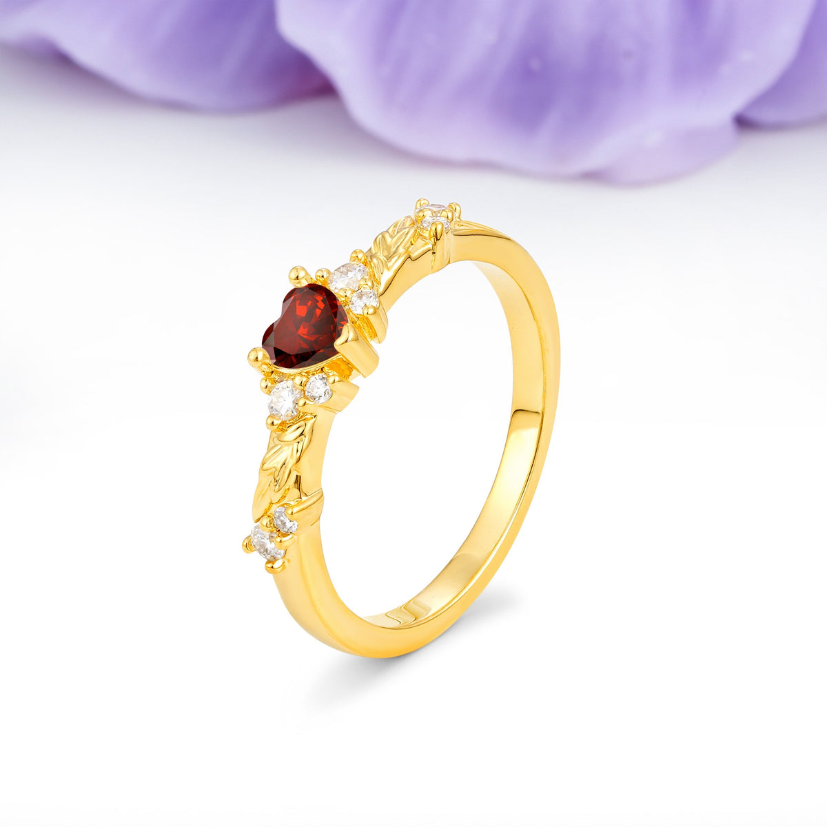 Dainty Twisted Branch Floral Outline Ball Prong Heart Cut Garnet Engagement Ring - Additional view