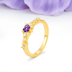Dainty Twisted Branch Floral Outline Ball Prong Heart Cut Amethyst Engagement Ring - Additional view