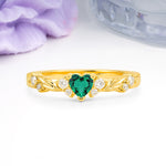 Dainty Twisted Branch Floral Outline Ball Prong Heart Cut Emerald Engagement Ring - Additional view