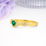 Dainty Twisted Branch Floral Outline Ball Prong Heart Cut Emerald Engagement Ring - Additional view