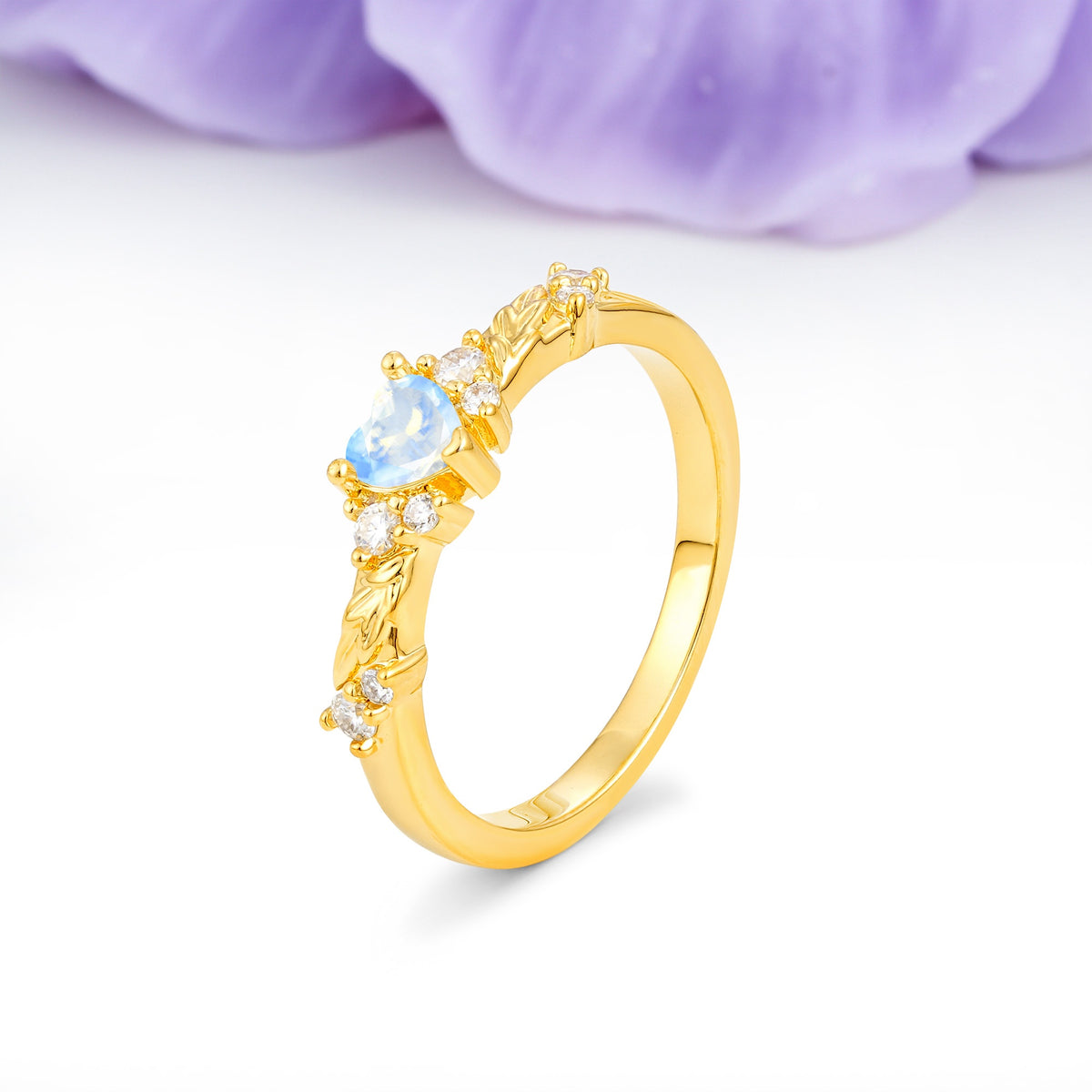 Dainty Twisted Branch Floral Outline Ball Prong Heart Cut Moonstone Engagement Ring - Additional view