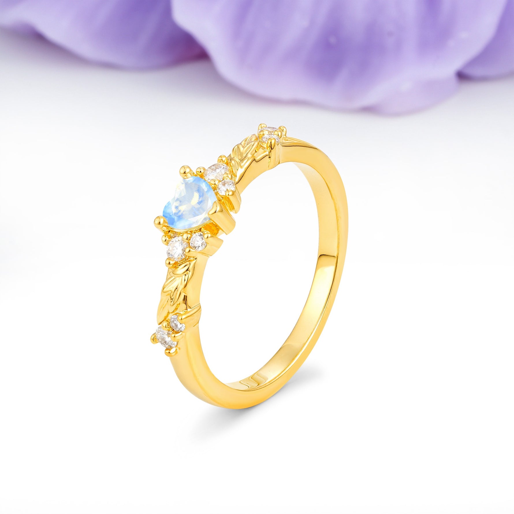 Dainty Twisted Branch Floral Outline Ball Prong Heart Cut Moonstone Engagement Ring - Additional view