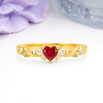 Dainty Twisted Branch Floral Outline Ball Prong Heart Cut Ruby Engagement Ring - Additional view