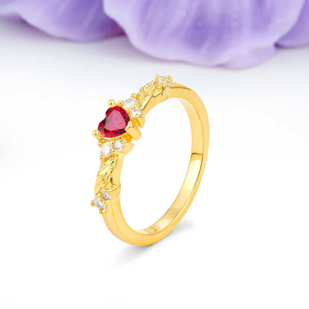 Dainty Twisted Branch Floral Outline Ball Prong Heart Cut Ruby Engagement Ring - Additional view