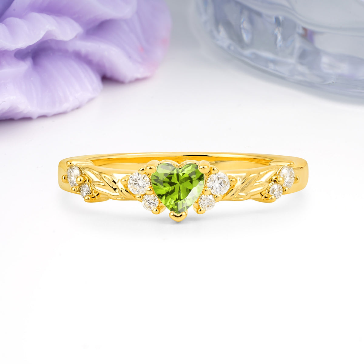 Dainty Twisted Branch Floral Outline Ball Prong Heart Cut Peridot Engagement Ring - Additional view