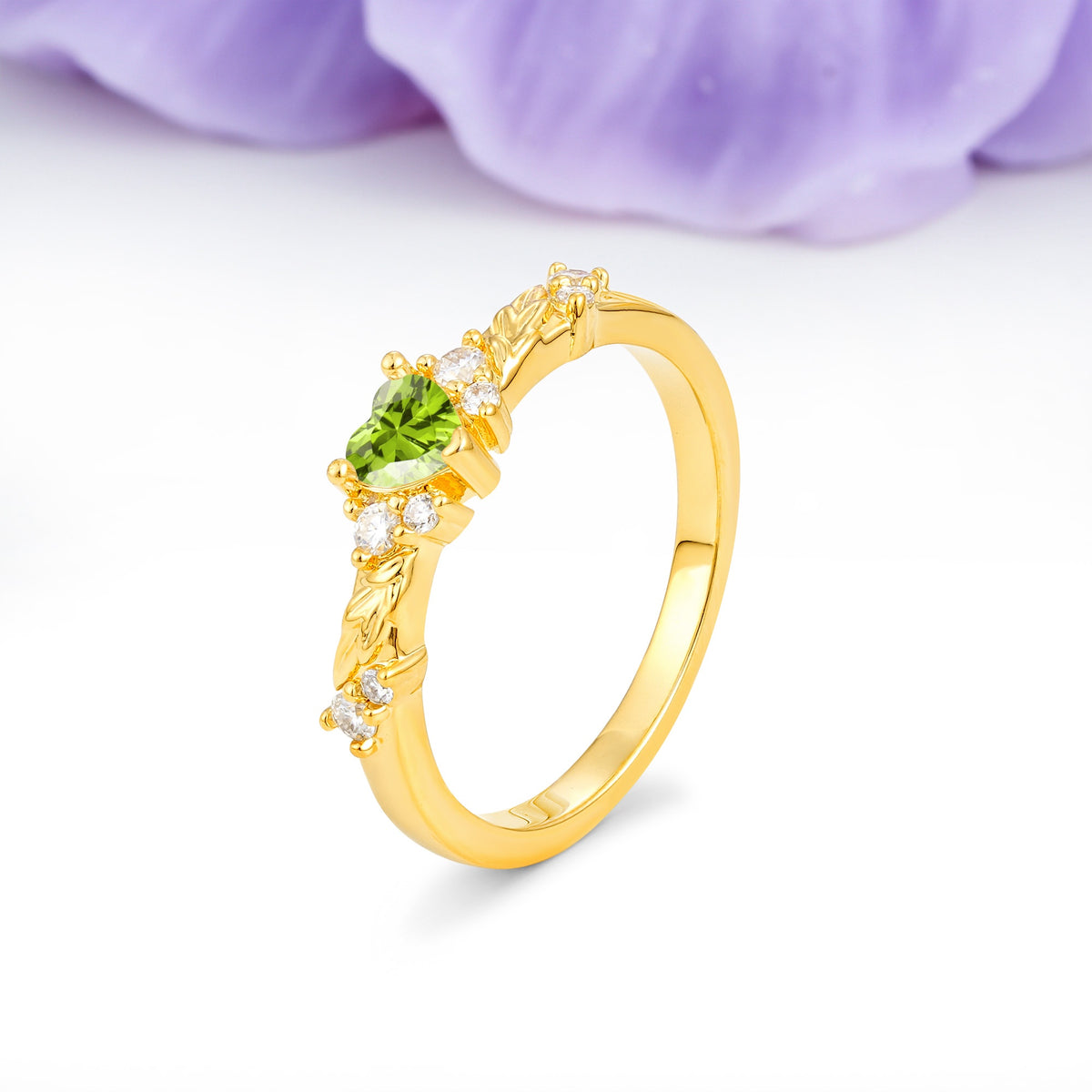 Dainty Twisted Branch Floral Outline Ball Prong Heart Cut Peridot Engagement Ring - Additional view