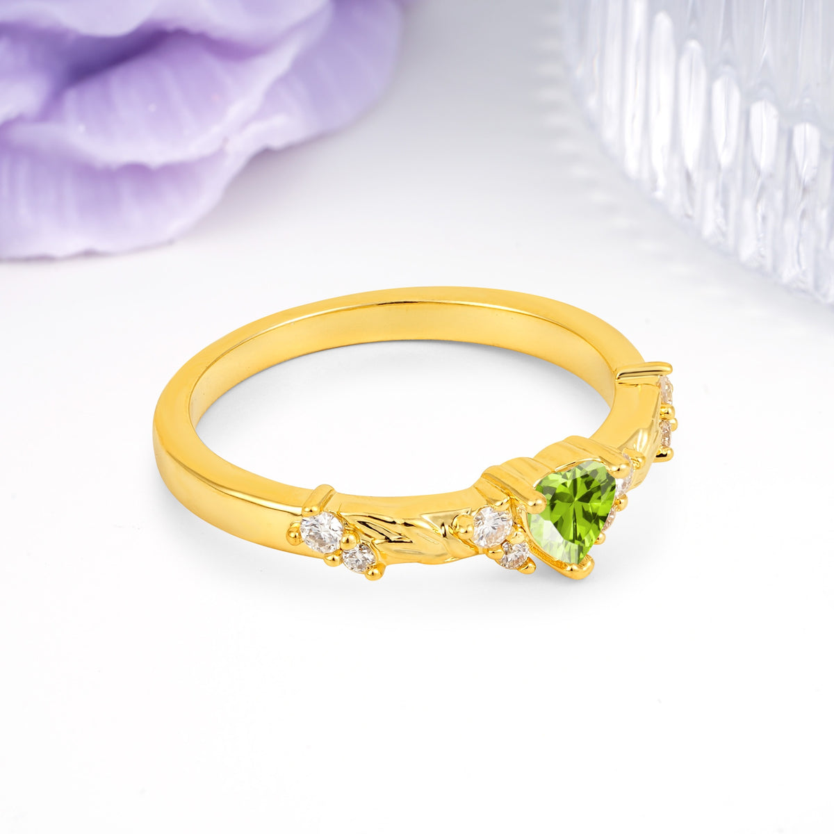 Dainty Twisted Branch Floral Outline Ball Prong Heart Cut Peridot Engagement Ring - Additional view