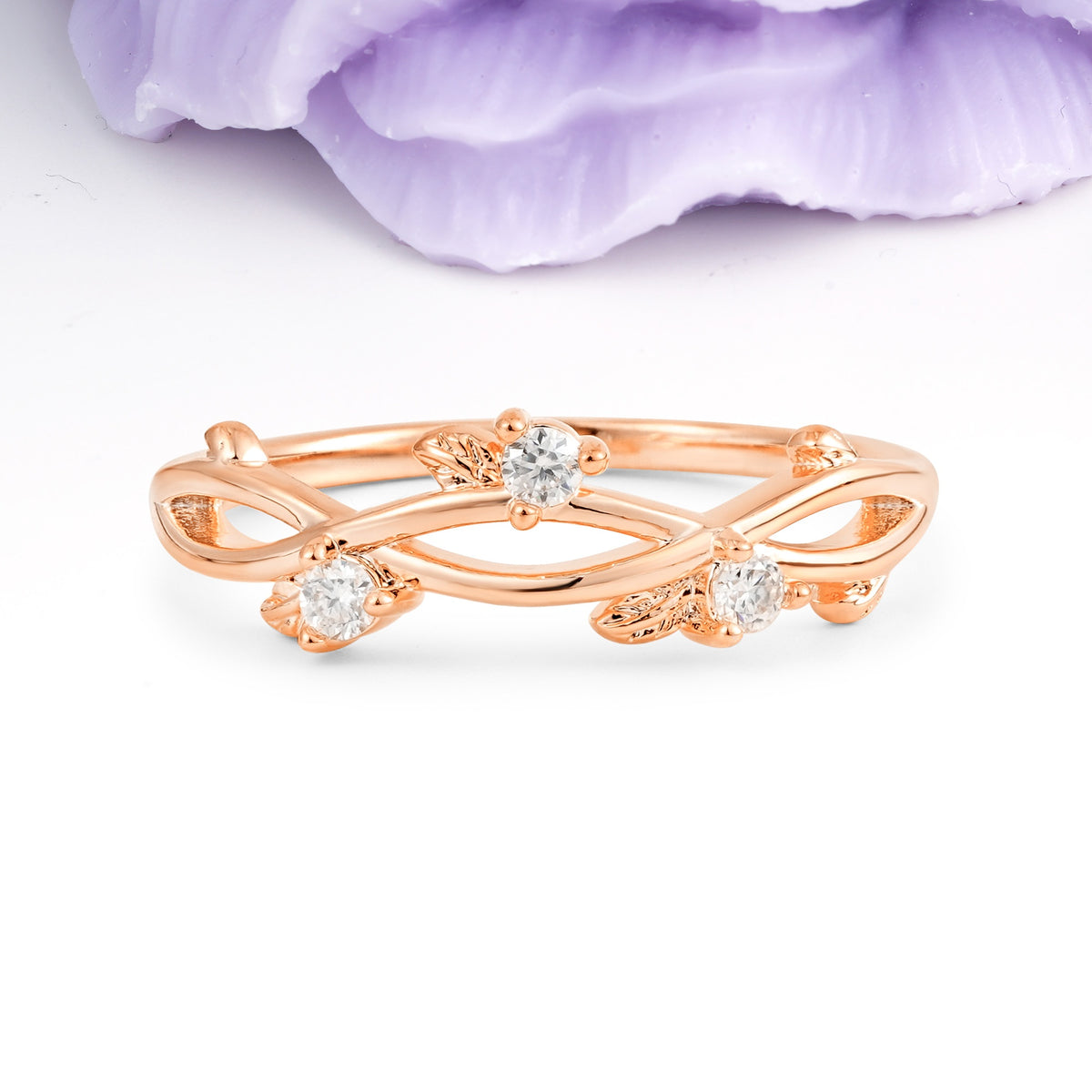 Intertwined Twig Open Filigree Three Round Cut Moissanite Wedding Ring - Additional view