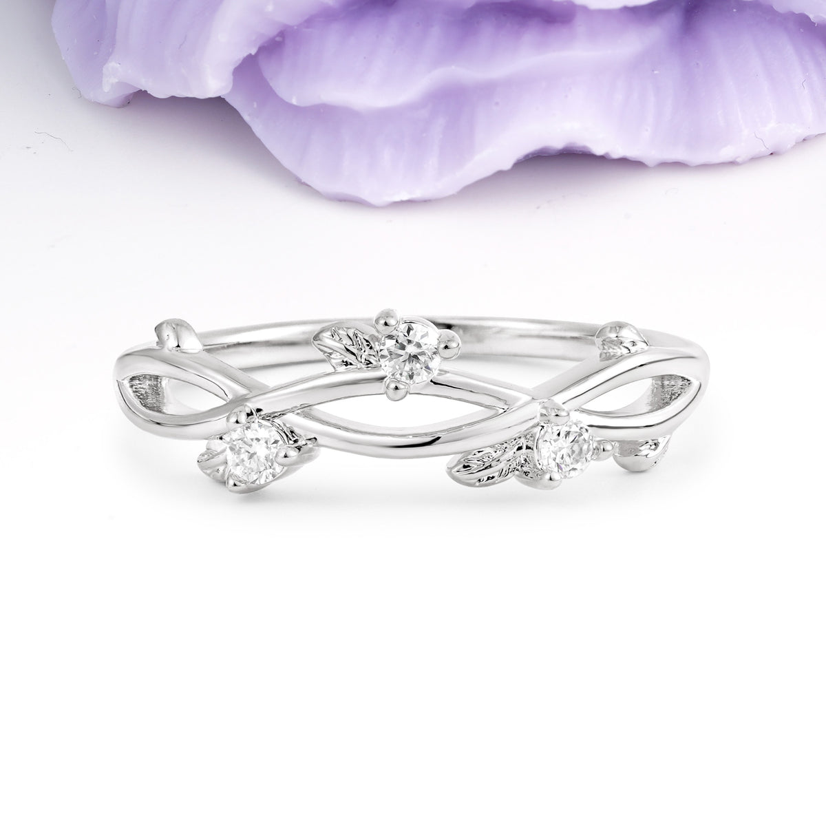 Intertwined Twig Open Filigree Three Round Cut Moissanite Wedding Ring - Additional view