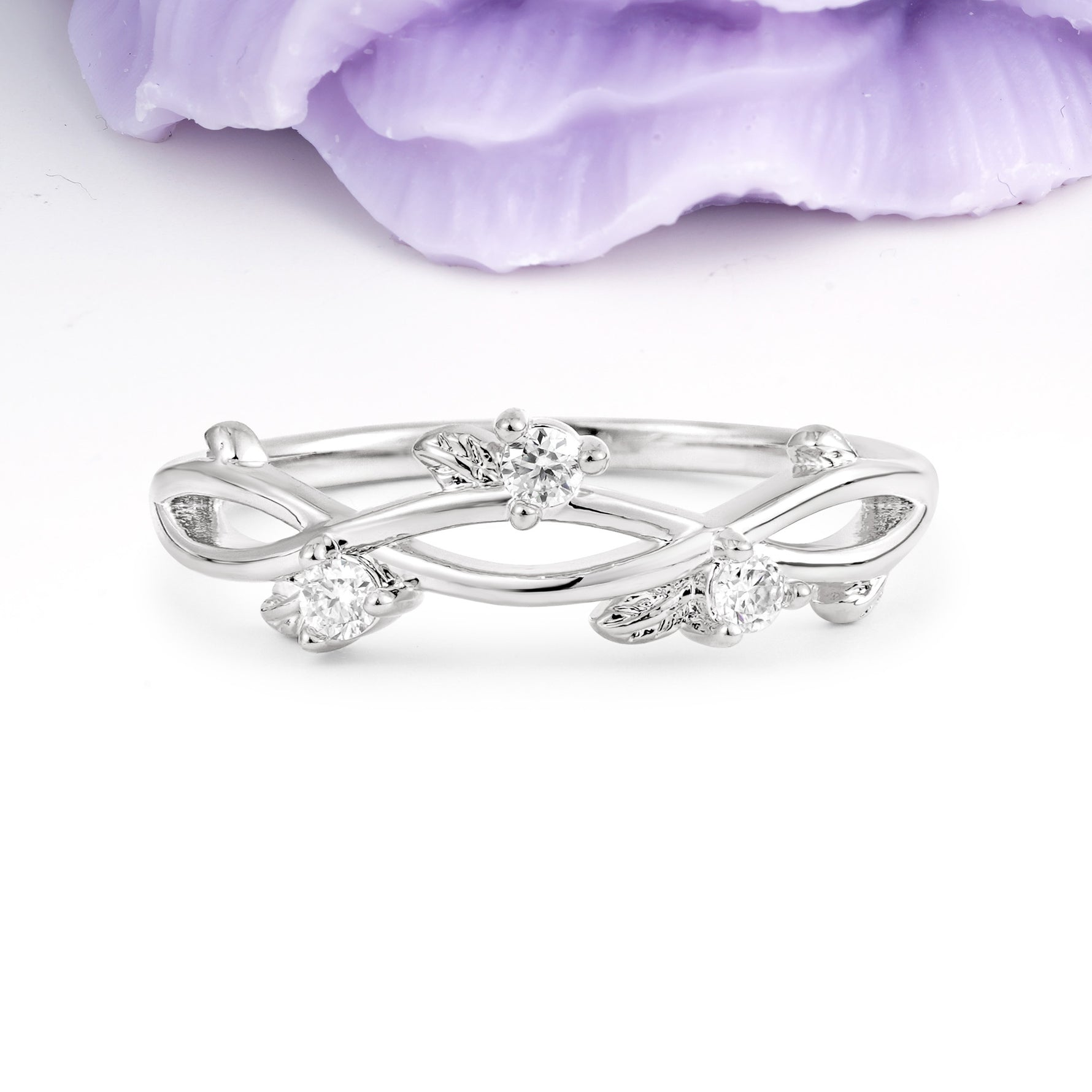 Intertwined Twig Open Filigree Three Round Cut Moissanite Wedding Ring - Additional view