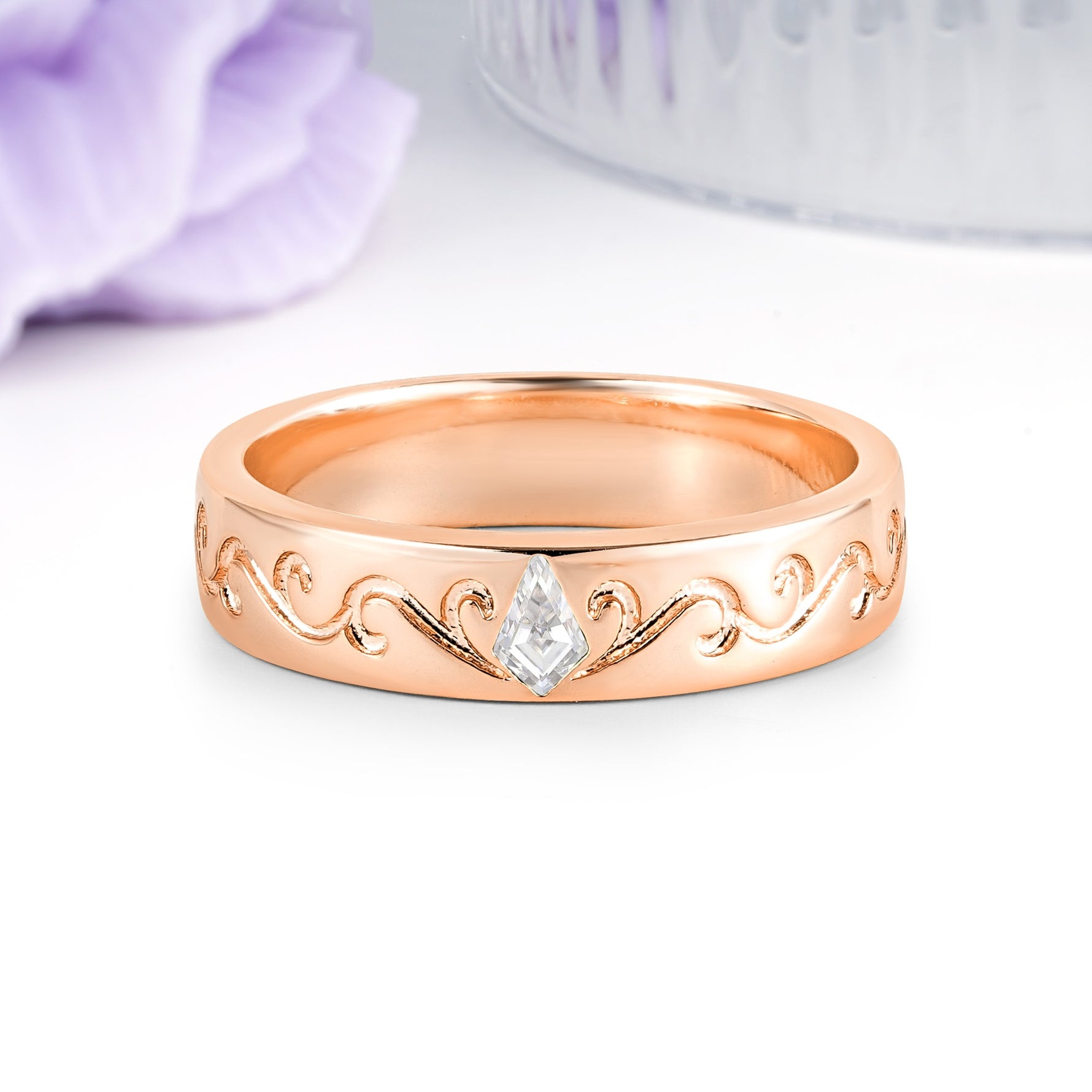 Whimsical Vintage Filigree Scroll Kite Cut Moissanite Wedding Ring - Additional view