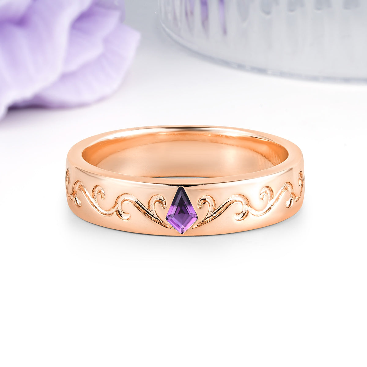 Whimsical Vintage Filigree Scroll Kite Cut Amethyst Wedding Ring - Additional view