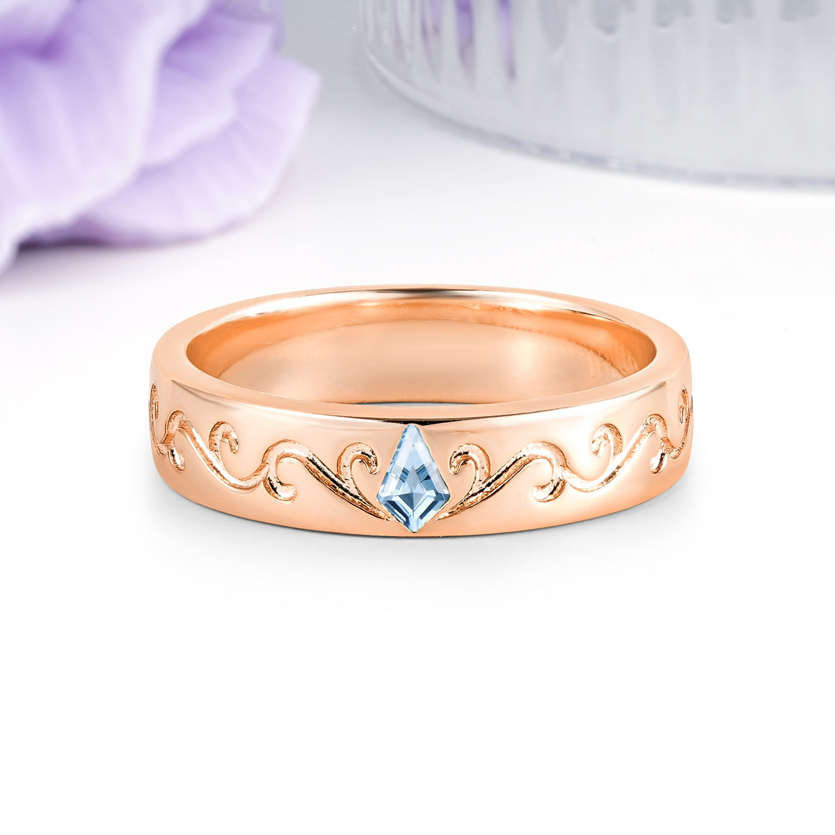 Whimsical Vintage Filigree Scroll Kite Cut Aquamarine Wedding Ring - Additional view