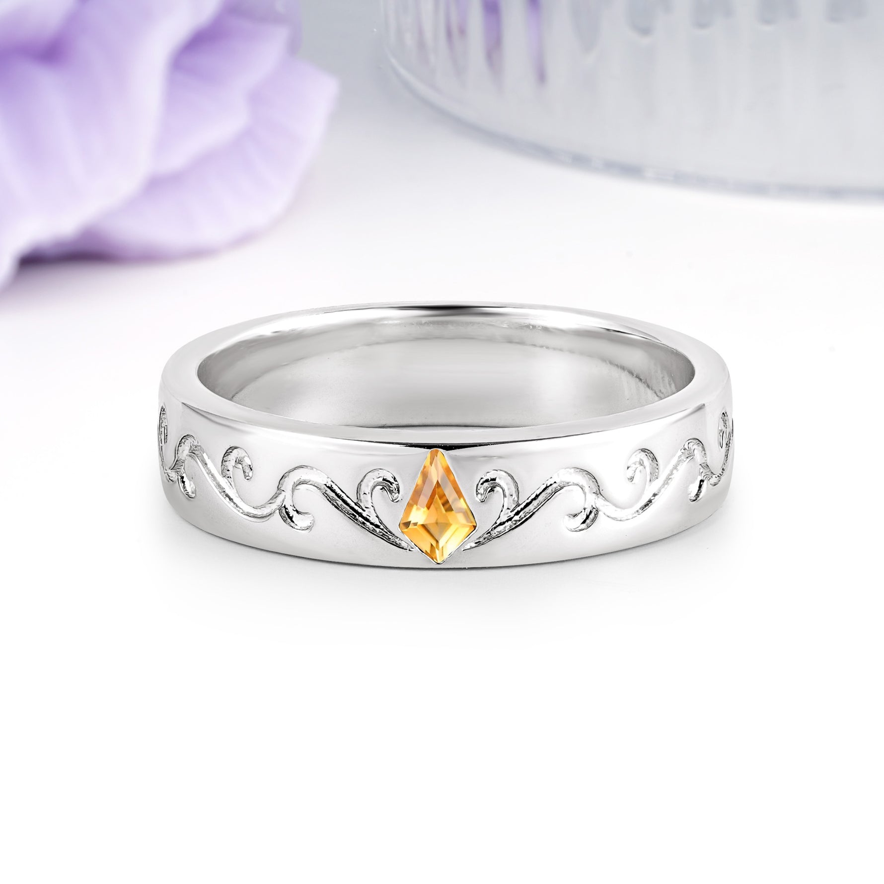 Whimsical Vintage Filigree Scroll Kite Cut Citrine Wedding Ring - Additional view