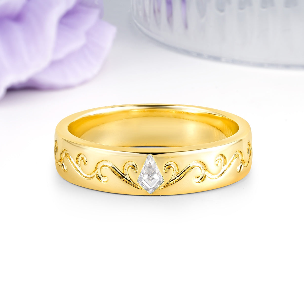 Whimsical Vintage Filigree Scroll Kite Cut Moissanite Wedding Ring - Additional view
