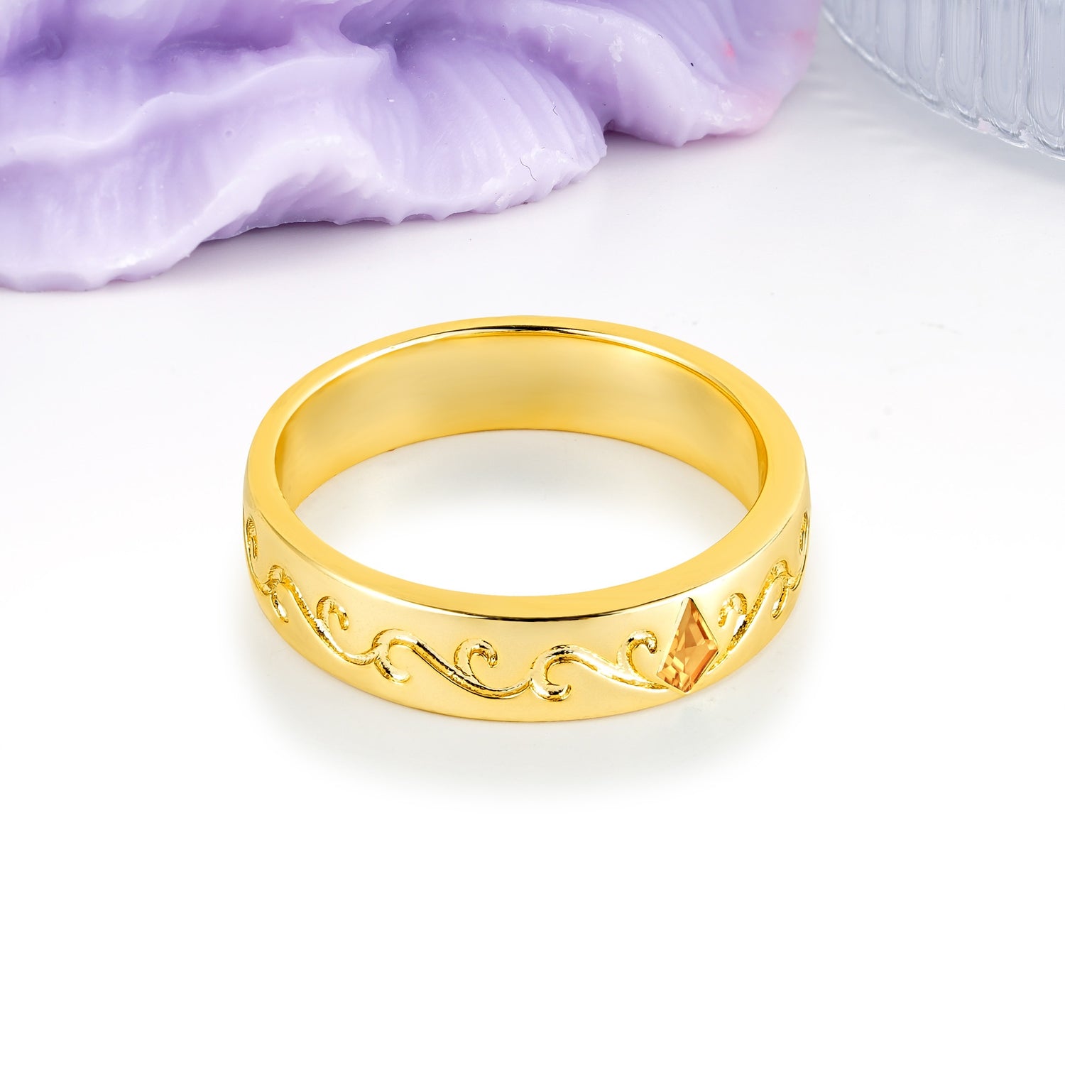 Whimsical Vintage Filigree Scroll Kite Cut Citrine Wedding Ring - Additional view
