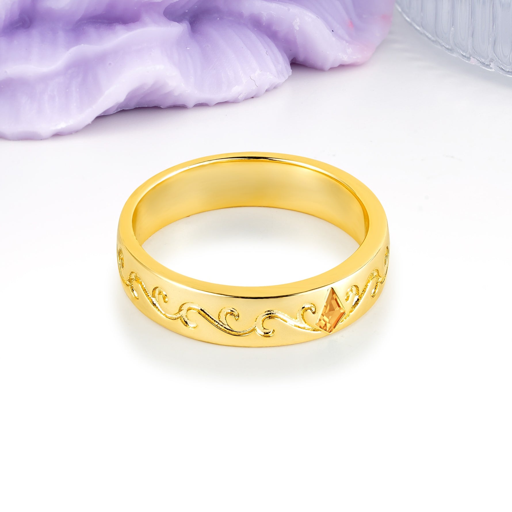 Whimsical Vintage Filigree Scroll Kite Cut Citrine Wedding Ring - Additional view