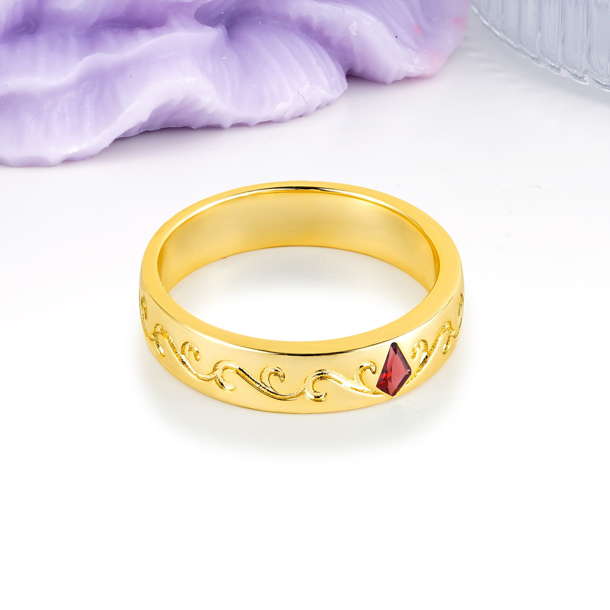 Whimsical Vintage Filigree Scroll Kite Cut Garnet Wedding Ring - Additional view