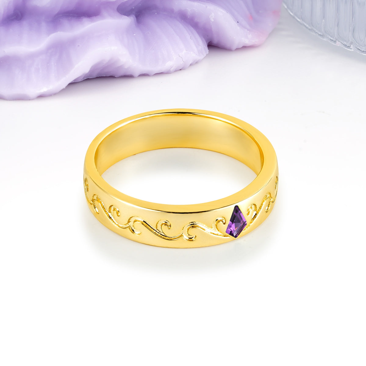 Whimsical Vintage Filigree Scroll Kite Cut Amethyst Wedding Ring - Additional view