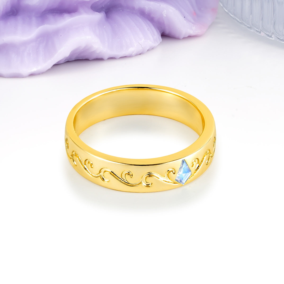 Whimsical Vintage Filigree Scroll Kite Cut Moonstone Wedding Ring - Additional view