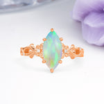 Marquise Cut Solitaire Open Floral Vine Filigree Side Accent Fire Opal Engagement Ring - Additional view