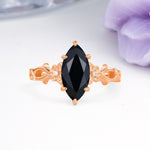 Marquise Cut Solitaire Open Floral Vine Filigree Side Accent Black Onyx Engagement Ring - Additional view
