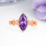 Marquise Cut Solitaire Open Floral Vine Filigree Side Accent Amethyst Engagement Ring - Additional view