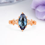 Marquise Cut Solitaire Open Floral Vine Filigree Side Accent Alexandrite Engagement Ring - Additional view