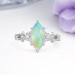 Marquise Cut Solitaire Open Floral Vine Filigree Side Accent Fire Opal Engagement Ring - Additional view