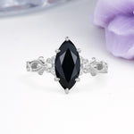 Marquise Cut Solitaire Open Floral Vine Filigree Side Accent Black Onyx Engagement Ring - Additional view