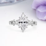 Marquise Cut Solitaire Open Floral Vine Filigree Side Accent Lab Diamond Engagement Ring - Additional view