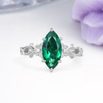 Marquise Cut Solitaire Open Floral Vine Filigree Side Accent Emerald Engagement Ring - Additional view