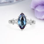 Marquise Cut Solitaire Open Floral Vine Filigree Side Accent Alexandrite Engagement Ring - Additional view