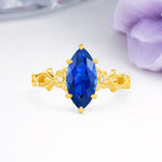 Marquise Cut Solitaire Open Floral Vine Filigree Side Accent Sapphire Engagement Ring - Additional view