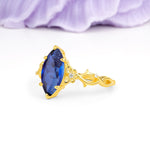 Marquise Cut Solitaire Open Floral Vine Filigree Side Accent Sapphire Engagement Ring - Additional view