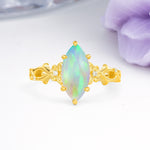 Marquise Cut Solitaire Open Floral Vine Filigree Side Accent Fire Opal Engagement Ring - Additional view