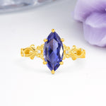 Marquise Cut Solitaire Open Floral Vine Filigree Side Accent Tanzanite Engagement Ring - Additional view