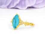 Marquise Cut Solitaire Open Floral Vine Filigree Side Accent Turquoise Engagement Ring - Additional view