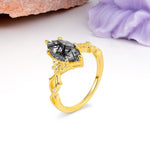 Marquise Cut Solitaire Open Floral Vine Filigree Side Accent Black Rutilated Quartz Engagement Ring - Additional view