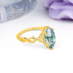 Marquise Cut Solitaire Open Floral Vine Filigree Side Accent Moss Agate Engagement Ring - Additional view