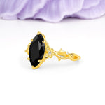 Marquise Cut Solitaire Open Floral Vine Filigree Side Accent Black Onyx Engagement Ring - Additional view