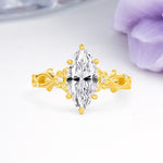 Marquise Cut Solitaire Open Floral Vine Filigree Side Accent Lab Diamond Engagement Ring - Additional view