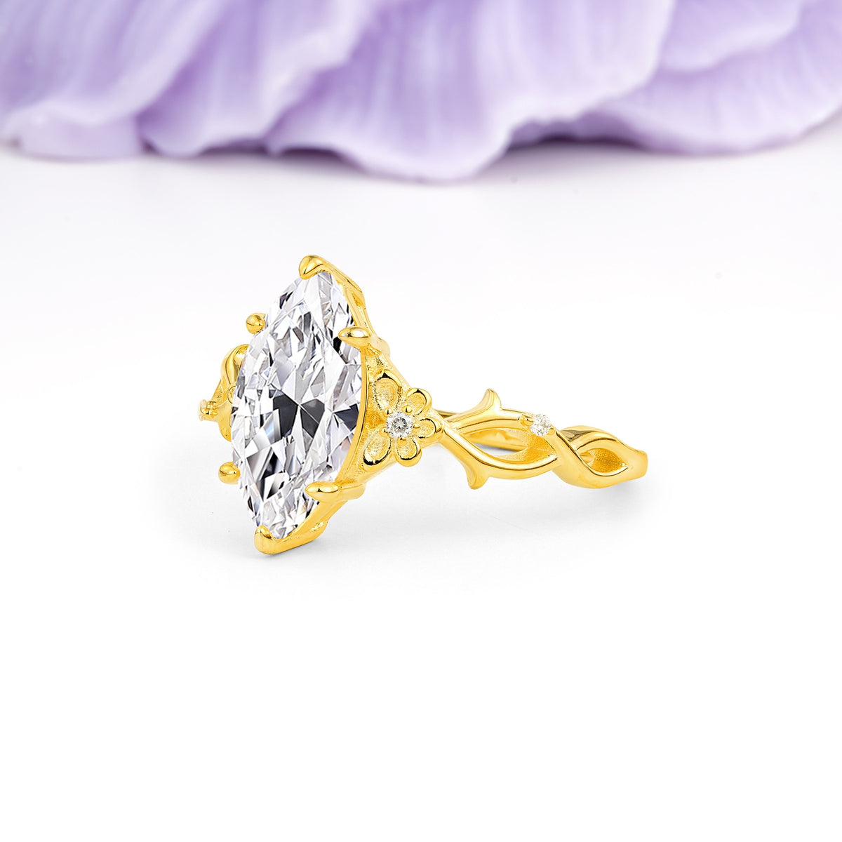 Marquise Cut Solitaire Open Floral Vine Filigree Side Accent Lab Diamond Engagement Ring - Additional view