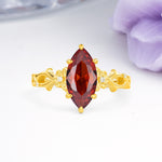 Marquise Cut Solitaire Open Floral Vine Filigree Side Accent Garnet Engagement Ring - Additional view
