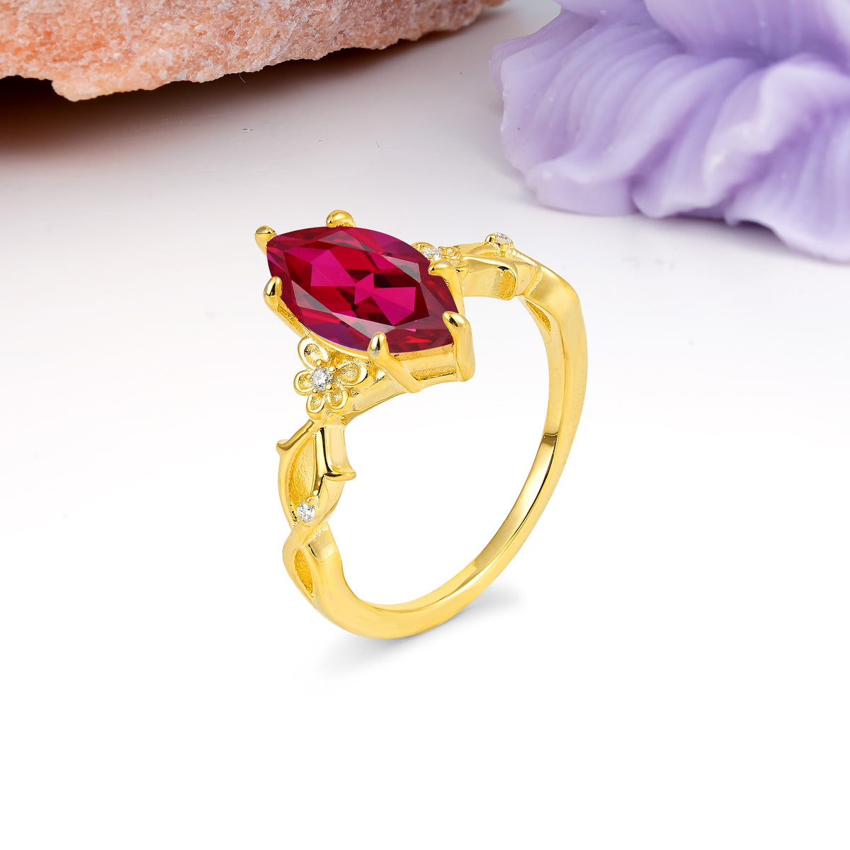 Marquise Cut Solitaire Open Floral Vine Filigree Side Accent Ruby Engagement Ring - Additional view