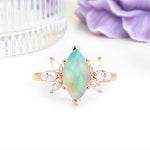 Large Marquise Center Solitaire Symmetric Three Marquise Cut Side PetalFire Opal Engagement Ring - Additional view